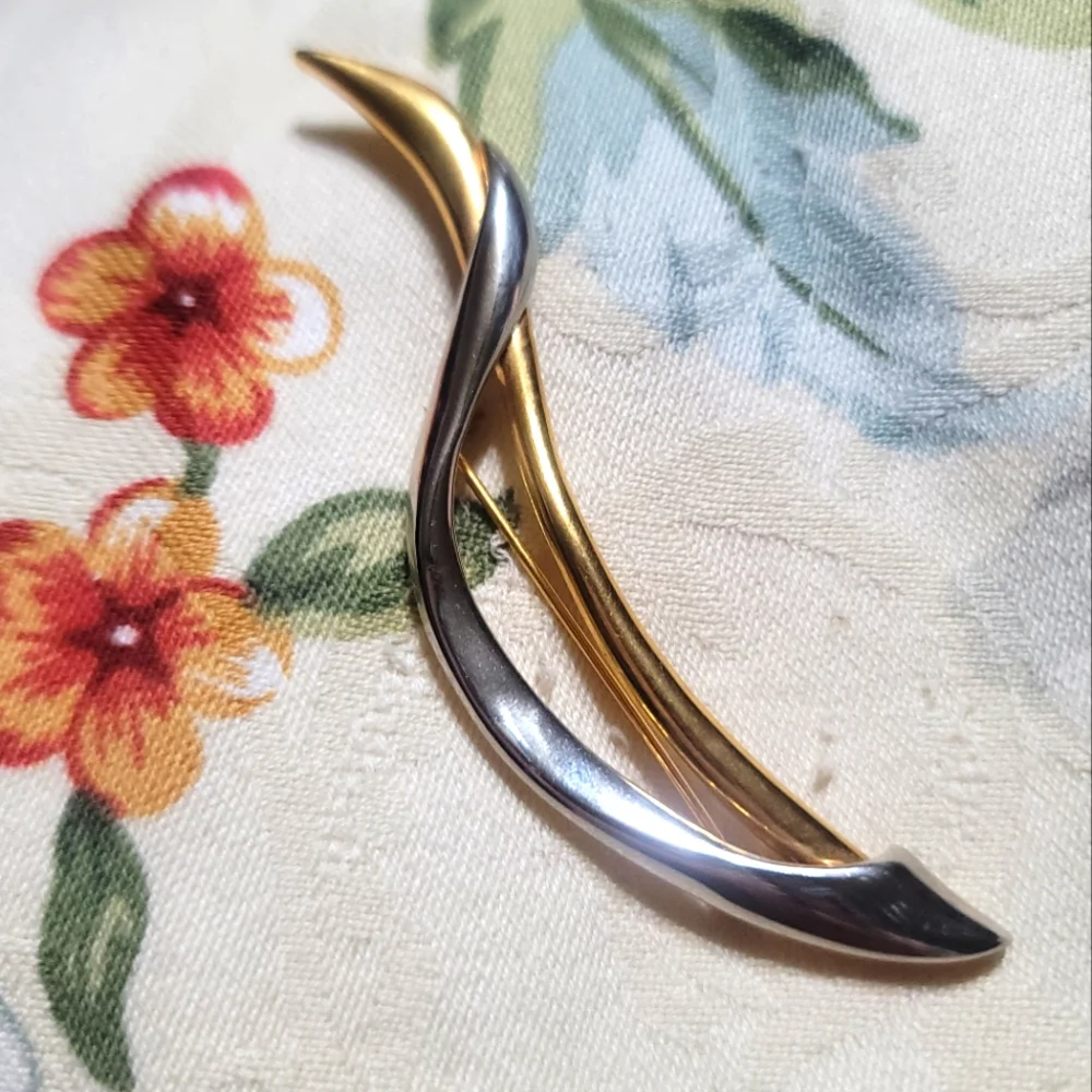 Vintage Modern Abstract Brooch Pin Gold & Silver Tone 4